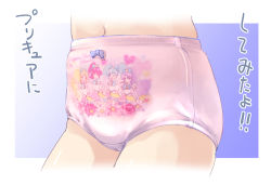 Rule 34 | 10s, gradient background, happinesscharge precure!, head out of frame, navel, panties, precure, print panties, text focus, translation request, underwear