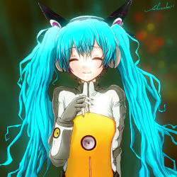 Rule 34 | 1girl, ^ ^, aqua hair, closed eyes, hatsune miku, headphones, long hair, odds &amp; ends (vocaloid), project diva (series), project diva f, shizuku shb, smile, solo, twintails, vocaloid