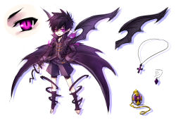 Rule 34 | 1boy, absurdres, character sheet, highres, jewelry, kurotsuki (luowei99), male focus, multiple views, necklace, original, purple eyes, purple hair, short hair, simple background, sketch, smile, solo, vampire, white background