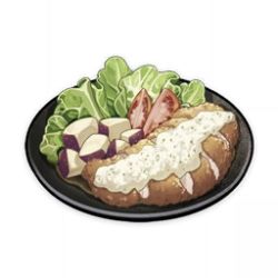 Rule 34 | artist request, chicken (food), commentary, english commentary, food, food focus, game cg, genshin impact, lettuce, lowres, muted color, no humans, official art, plate, sauce, simple background, still life, third-party source, tomato, transparent background