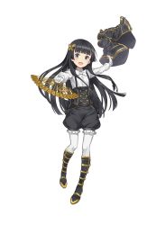 Rule 34 | 1girl, :d, arisugawa kaoru, black eyes, black footwear, black hair, boots, bow, butterfly hair ornament, full body, gloves, hair ornament, hand fan, highres, jacket, unworn jacket, long hair, looking at viewer, official art, open mouth, pantyhose, paper fan, princess principal, princess principal game of mission, smile, standing, suspenders, transparent background, very long hair, white bow, white gloves, white pantyhose