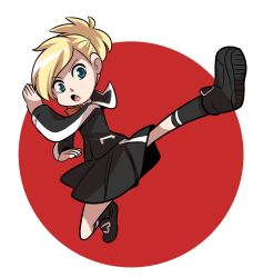 Rule 34 | 1girl, aqua eyes, blonde hair, full body, lisa silverman, mary cagle, open mouth, persona, persona 2, persona 2 tsumi, pleated skirt, ponytail, school uniform, skirt, solo