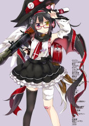 Rule 34 | 1girl, amano kouki, angel wings, animal ears, asymmetrical legwear, asymmetrical wings, backpack, bag, bag charm, bandaid, bandaid on knee, bandaid on leg, bat wings, black hair, cat ears, cat tail, charm (object), commentary request, demon wings, detached sleeves, fingerless gloves, fox ears, fox tail, gloves, hair ribbon, hat, headphones, heterochromia, high-explosive anti-tank (warhead), highres, holding, lace, lace-trimmed legwear, lace trim, long hair, looking at viewer, man-portable anti-tank systems, multiple tails, nekomata, note-chan, original, randoseru, ribbon, rocket-propelled grenade, rocket (projectile), rocket launcher, rpg, rpg-7, rpg (weapon), scarf, single thighhigh, sketch, solo, tail, thighhighs, translation request, twintails, uneven legwear, weapon, wings, witch hat