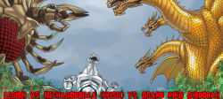 Rule 34 | alien, blue sky, bug, conjoined, daiei film, dragon, e.j. su, forest, gamera (series), gamera 2: advent of legion, giant, giant monster, giant robot, godzilla (series), godzilla vs. king ghidorah, godzilla vs. mechagodzilla (1993), highres, hydra, kadokawa, kaijuu, king ghidorah, legion (gamera), mecha, mechagodzilla, military, monster, nature, robot, sky, space monster, toho, tree