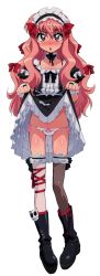 Rule 34 | 00s, 1girl, absurdres, artist request, blush, boots, clothes lift, dakimakura (medium), flat chest, frills, full body, highres, long hair, long image, louise francoise le blanc de la valliere, lowleg, lowleg panties, maid, non-web source, official art, panties, pink eyes, pink hair, side-tie panties, skirt, skirt lift, solo, tall image, thighhighs, underwear, zero no tsukaima