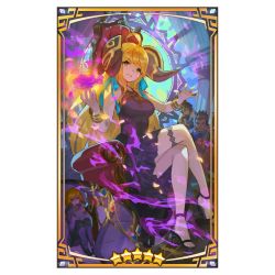 Rule 34 | 1girl, 3boys, ahoge, alternate costume, alternate eye color, aura, bare arms, bare legs, bare shoulders, blonde hair, bracelet, breasts, chair, corrupted, corruption, crossed legs, cygames, dancing, dark persona, dragalia lost, dress, earrings, emile (dragalia lost), evil, evil grin, evil smile, floating, floating object, flower, formal, grin, harle (dragalia lost), high heels, indoors, instrument, jewelry, legs, looking at viewer, morsayati, multiple boys, necklace, nintendo, ocarina, official alternate costume, official art, one eye closed, party, petals, possessed, possession, purple dress, red eyes, saitou naoki, sitting, smile, suit, thigh strap, throne, tiara, valyx, violin, zethia