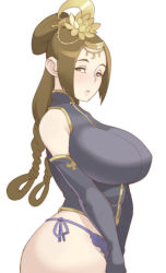 Rule 34 | 1girl, bad id, bad pixiv id, braid, breasts, cai wenji, cai wenji (shin sangoku musou), chinese clothes, curvy, elbow gloves, flower, gloves, hair flower, hair ornament, hairband, huge breasts, large breasts, lips, maou alba, panties, shin sangoku musou, side-tie panties, solo, twin braids, underwear