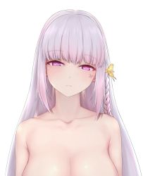 Rule 34 | 1girl, blush, braid, breasts, butterfly hair ornament, cleavage, closed mouth, collarbone, earrings, expressionless, facial mark, hair ornament, half-closed eyes, jewelry, large breasts, looking at viewer, nikuku (kazedesune), nude, side braid, side ponytail, silhouette, solo, stud earrings, upper body, virtual youtuber