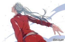 Rule 34 | 1boy, aged down, artist name, from behind, gearous, looking up, male focus, ponytail, silver hair, track suit, viktor nikiforov, yuri!!! on ice