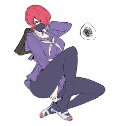 Rule 34 | apollo (pixiv884782), bag, genderswap, genderswap (mtf), hair over one eye, highres, mask, mouth mask, pantyhose, red hair, school uniform, short hair, the king of fighters, yagami iori