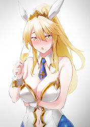 Rule 34 | 1girl, absurdres, animal ears, artoria pendragon (all), artoria pendragon (fate), artoria pendragon (swimsuit ruler) (fate), blue necktie, blue pantyhose, braid, breasts, clothing cutout, cup, detached collar, drinking glass, fake animal ears, fate/grand order, fate (series), feather boa, fishnet pantyhose, fishnets, french braid, green eyes, highleg, highleg leotard, highres, holding, holding cup, large breasts, leotard, long hair, navel cutout, necktie, pantyhose, playboy bunny, ponytail, rabbit ears, sidelocks, solo, white leotard, wrist cuffs, yilan un