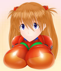 Rule 34 | 1girl, adapted costume, alternate breast size, blue eyes, bodysuit, breasts, brown hair, hair ornament, large breasts, lips, long hair, looking to the side, neon genesis evangelion, nipples, pixiv1478062, plugsuit, red bodysuit, shiny clothes, shiny skin, skin tight, solo, souryuu asuka langley, two side up, upper body, very long hair