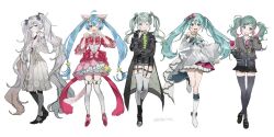 Rule 34 | + +, 25-ji miku, 5girls, absurdly long hair, animal ears, black bow, black footwear, black jacket, black shorts, black skirt, black thighhighs, blue eyes, blue hair, boots, bow, bowtie, brooch, cardigan, cat ears, cat girl, cat tail, closed mouth, double bun, expressionless, full body, garter straps, gears, green hair, grey cardigan, hair between eyes, hair bow, hair bun, hands up, hatsune miku, heterochromia, high-waist skirt, highres, inu totemo, jacket, jewelry, kemonomimi mode, knee boots, leo/need miku, long hair, long skirt, long sleeves, looking at viewer, miniskirt, more more jump! miku, multicolored hair, multiple girls, multiple persona, one eye closed, open clothes, open jacket, own hands together, paw pose, pink bow, pink bowtie, pink footwear, pink hair, pink shirt, pleated skirt, print skirt, project sekai, red eyes, school uniform, shirt, shoes, shorts, side-by-side, sidelocks, sideways glance, simple background, skirt, star brooch, streaked hair, striped, striped bow, tail, thigh strap, thighhighs, twintails, very long hair, vivid bad squad miku, vocaloid, watermark, white background, white footwear, white hair, white skirt, white thighhighs, wonderlands x showtime miku