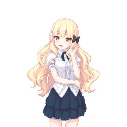 Rule 34 | black bow, blonde hair, bow, dress, hair bow, long hair, looking at viewer, official art, princess connect!, saren (princess connect!), saren (real) (princess connect!), shirt, skirt, tachi-e, transparent background, white bow, white shirt, yellow eyes