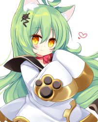 Rule 34 | 1girl, ahoge, akashi (azur lane), animal ear fluff, animal ears, azur lane, black sailor collar, blush, bow, brown eyes, cat ears, choker, closed mouth, dress, green hair, hair between eyes, hands up, heart, highres, long hair, long sleeves, looking at viewer, red bow, red choker, sailor collar, sailor dress, shikito (yawa0w0), simple background, sleeves past fingers, sleeves past wrists, smile, solo, very long hair, white background, white dress