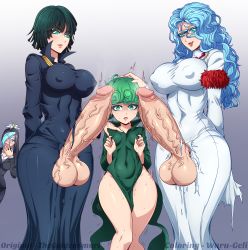 Rule 34 | 4girls, absurdres, black dress, breasts, colorized, dark green hair, dress, erection, fubuki (one-punch man), futanari, green hair, highres, huge penis, huge testicles, imminent penetration, imminent rape, incest, large breasts, large testicles, medium hair, multiple girls, one-punch man, penis, penis awe, psykos, robe, shortstack, siblings, sisters, small breasts, tatsumaki, testicles, the golden smurf, thighs, torn clothes, torn dress, uncensored, veins, veiny penis, waru-geli, white dress
