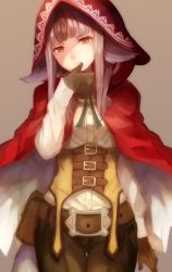Rule 34 | 1girl, animal ears, belt, belt pouch, black hair, brown gloves, closed mouth, fire emblem, fire emblem fates, gloves, grey background, grey hair, hood, hood up, jurge, long sleeves, multicolored hair, nintendo, pouch, simple background, solo, streaked hair, velouria (fire emblem), wolf ears