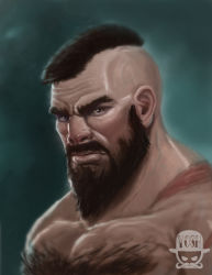 Rule 34 | 1boy, beard, chest hair, facial hair, josh anthony coon, lips, male focus, mohawk, muscular, nose, realistic, scar, topless male, solo, street fighter, upper body, zangief