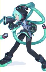 Rule 34 | 1girl, absurdly long hair, ahoge, android, aqua eyes, aqua hair, aqua necktie, bare shoulders, black sleeves, bright pupils, cable hair, cheri zao, detached sleeves, from side, full body, hashtag-only commentary, hatsune miku, highres, holding, holding megaphone, joints, long hair, mechanical parts, megaphone, miniskirt, necktie, number tattoo, proto miku (cheri zao), robot girl, robot joints, see-through, see-through skirt, see-through sleeves, shadow, shirt, simple background, skirt, sleeveless, sleeveless shirt, solo, standing, tattoo, very long hair, vocaloid, white background, white pupils