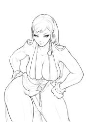 Rule 34 | 1girl, alternate costume, bare legs, breasts, capcom, chun-li, curvy, cutesexyrobutts, dress, female focus, highres, long hair, looking at viewer, monochrome, sideboob, solo, standing, street fighter, street fighter v, thick thighs, thighs