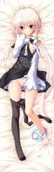Rule 34 | 1girl, :o, absurdres, barefoot, black pantyhose, blush, braid, breasts, brown eyes, chrono clock, covering privates, covering crotch, dakimakura (medium), feet, flower, from above, full body, gusset, hair flower, hair ornament, highres, huge filesize, koku, kuro (chrono clock), long hair, long image, long sleeves, looking at viewer, low twintails, lying, nipple slip, nipples, on back, one breast out, open clothes, open shirt, panties, panties around leg, pantyhose, pantyhose around one leg, parted lips, pink hair, pussy juice stain, school uniform, shirt, small breasts, solo, stained panties, tall image, toes, twintails, underwear, very long hair, wet, wet clothes, wet panties, white panties