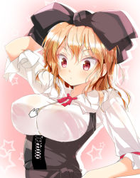 Rule 34 | 1girl, alternate costume, bow, breasts, brown hair, cafe-chan to break time, cursor, covered erect nipples, european clothes, female focus, hair bow, large bow, large breasts, long hair, nipples, original, personification, porurin (do-desho), red eyes, solo, tea (cafe-chan to break time)