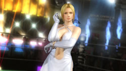 Rule 34 | 1girl, 3d, blonde hair, blue eyes, breasts, cleavage, dead or alive, dead or alive 5, dress, helena douglas, highres, large breasts, long hair, official art, tecmo