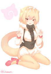 Rule 34 | 10s, 1girl, anteater ears, anteater tail, artist name, bad id, bad pixiv id, blonde hair, blush, bow, bowtie, brown eyes, fur trim, japari symbol, kemono friends, multicolored hair, o hamachi, open mouth, pink hair, silky anteater (kemono friends), simple background, solo, teeth, two-tone hair, white background