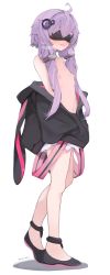 Rule 34 | 1girl, absurdres, black footwear, black jacket, blindfold, flat chest, full body, hair ornament, highres, jacket, long hair, low twintails, mikozin, nipples, purple hair, shoes, simple background, solo, standing, twintails, voiceroid, white background, yuzuki yukari