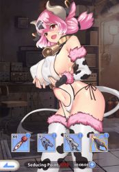 Rule 34 | animal ears, animal print, animated, animated gif, artist request, bell, neck bell, blue eyes, blush, bouncing breasts, bound, breasts, collar, cow girl, cow horns, cow print, horns, looking at viewer, nutaku, project qt, solo, tail