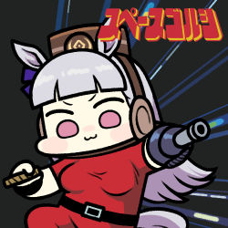 Rule 34 | 1girl, :3, animal ears, arm cannon, belt, blunt bangs, bodysuit, breasts, chibi, cigar, closed eyes, cobra (space adventure cobra), cobra (space adventure cobra) (cosplay), commentary request, cosplay, gold ship (umamusume), hat, holding, horse ears, horse girl, horse tail, jazz jack, long hair, looking at viewer, lowres, pink eyes, psychogun, purple hair, red bodysuit, shadow, short sleeves, solid circle eyes, solo, space adventure cobra, standing, standing on one leg, tail, taut clothes, translation request, umamusume, v-shaped eyebrows, weapon