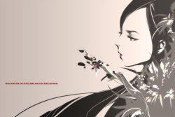 Rule 34 | black hair, english text, engrish text, flower, lips, long hair, monochrome, original, ranguage, solo, tomoyuki kotani