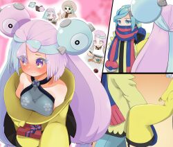 Rule 34 | 1boy, 2girls, absurdres, blue eyes, blush, box, breasts, candy, chocolate, cooking, creatures (company), food, game freak, gift, gift box, green hair, grusha (pokemon), highres, iono (pokemon), katy (pokemon), medium breasts, multicolored hair, multiple girls, nintendo, pink eyes, pink hair, pokemon, pokemon sv, poyoxis, scarf, sleeves past fingers, sleeves past wrists, two-tone hair, valentine