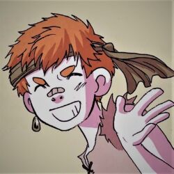 Rule 34 | 1boy, colored skin, green background, hooky, male focus, manga page, nico (hooky), orange hair, white skin