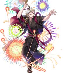 Rule 34 | 1boy, blonde hair, boots, fire emblem, fire emblem fates, fire emblem heroes, fireworks, full body, hand fan, highres, japanese clothes, kimono, male focus, mask, mask on head, nintendo, official alternate costume, official art, open mouth, p-nekor, red eyes, solo, teeth, transparent background, xander (fire emblem)