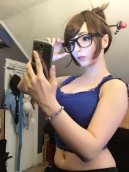 Rule 34 | 1girl, breasts, cosplay, glasses, large breasts, mei (overwatch), overwatch, overwatch 1, photo (medium)