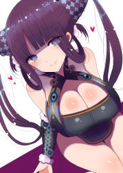 Rule 34 | 1girl, bare shoulders, black dress, blue eyes, blunt bangs, blush, breasts, china dress, chinese clothes, cleavage, detached sleeves, dress, fate/grand order, fate (series), hair ornament, han (jackpot), large breasts, long hair, looking at viewer, purple hair, short dress, side slit, sidelocks, simple background, smile, twintails, very long hair, white background, yang guifei (fate), yang guifei (second ascension) (fate)