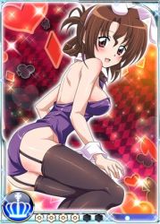 Rule 34 | 1girl, animal ears, ass, back, bare back, bare shoulders, blush, breasts, brown hair, fake animal ears, folded ponytail, garter straps, hayate no gotoku!, lowres, maria (hayate no gotoku!), open mouth, playboy bunny, rabbit ears, rabbit girl, red eyes, sideboob, smile, solo, thighhighs, thighs
