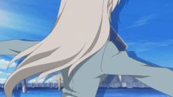Rule 34 | 1girl, animated, animated gif, anime screenshot, belt, boots, eila ilmatar juutilainen, long hair, long sleeves, lowres, military, military uniform, pantyhose, pouch, purple eyes, screencap, solo, strike witches, uniform, white hair, world witches series