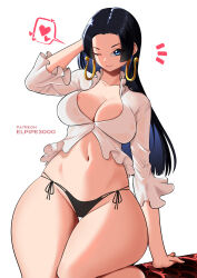 Rule 34 | 1girl, black hair, boa hancock, breasts, highres, large breasts, one piece, smile, solo