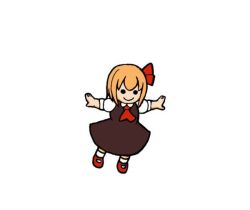 Rule 34 | . ., 1girl, blonde hair, chibi, female focus, outstretched arms, rumia, short hair, simple background, smile, solo, spread arms, terrajin, touhou, white background