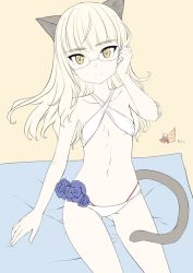 Rule 34 | 1girl, animal ears, aohashi ame, beach, blonde hair, blush, breasts, cat ears, cat tail, closed mouth, collarbone, glasses, long hair, looking at viewer, navel, one-piece swimsuit, perrine h. clostermann, sketch, slingshot swimsuit, small breasts, smile, solo, strike witches, swimsuit, tail, white one-piece swimsuit, world witches series