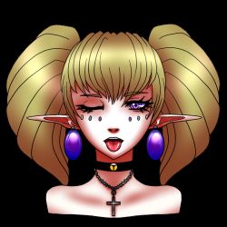 Rule 34 | agitha, artist request, blonde hair, choker, earrings, jewelry, lowres, necklace, nintendo, purple eyes, the legend of zelda, the legend of zelda: twilight princess, tongue, tongue out, twintails, wink