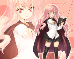Rule 34 | 00s, 1girl, artist request, book, cape, louise francoise le blanc de la valliere, non-web source, pentacle, pink eyes, pink hair, solo, thighhighs, wallpaper, wand, zero no tsukaima, zoom layer