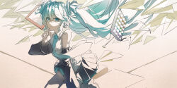 Rule 34 | 1girl, absurdres, aqua eyes, aqua hair, aqua necktie, bare shoulders, closed mouth, collared shirt, commentary, dated commentary, detached sleeves, hatsune miku, highres, index finger raised, long hair, looking at viewer, ly.t, necktie, paper airplane, pleated skirt, shirt, skirt, sleeveless, sleeveless shirt, smile, solo, thighhighs, twintails, upper body, vocaloid, white thighhighs