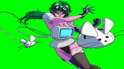 Rule 34 | 1girl, attack, bishoujo senshi sailor moon, bishoujo senshi sailor moon s, black gloves, black leotard, boots, breasts, colored skin, computer, daimon (sailor moon), demon girl, game cg, gloves, goggles, goggles on head, green hair, highleg, highleg leotard, impossible clothes, large breasts, leotard, long hair, looking at viewer, low ponytail, lowres, mouse (computer), official art, pink skin, pointy ears, ponytail, revealing clothes, shiny skin, simple background, thigh boots, toei animation, u-pasokon, wide hips, yellow eyes