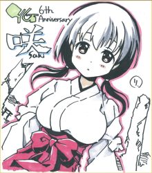 Rule 34 | 1girl, japanese clothes, jindai komaki, kobayashi ritz, marker (medium), miko, saki (manga), solo, traditional media