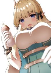 Rule 34 | 1girl, blonde hair, blue eyes, blush, breasts, elf, highres, large breasts, long hair, open mouth, pointy ears, princess connect!, saren (princess connect!), yamano rokamizu