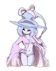 Rule 34 | blush, breasts, cleavage, creatures (company), game freak, gen 8 pokemon, hand on own hip, hat, hatterene, highres, nintendo, panties, pink hair, pokemon, ribbon, smile, theundeadeel, underwear, witch, witch hat