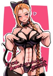 Rule 34 | 1girl, abs, absurdres, ahoge, alternate breast size, animal ear hairband, animal ears, ap cammy, black leotard, blonde hair, blue eyes, blush, braid, breasts, cameltoe, cammy white, cat ear hairband, cat ears, cleavage, cleavage cutout, clothing cutout, fake animal ears, hairband, halterneck, hands on own breasts, hands on own chest, highres, impossible clothes, impossible leotard, large breasts, leotard, long hair, navel, navel cutout, solo, street fighter, thighhighs, toned, twin braids